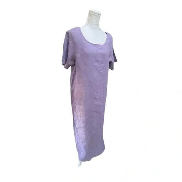Vintage 1990s Linen Floral Tunic Maxi Dress Set – Purple, Short Sleeve, Made in - Picture 6 of 13